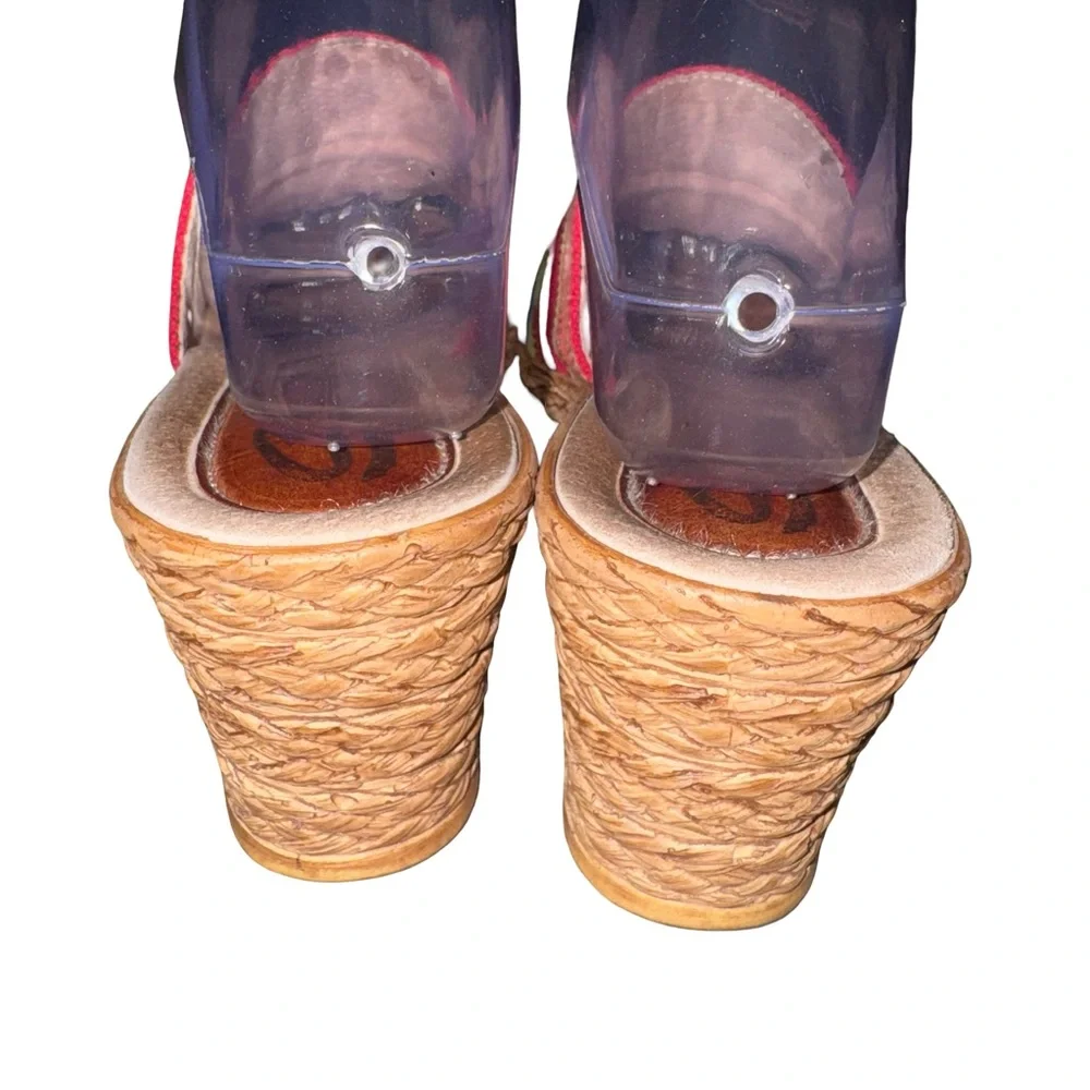 Sbicca Rainbow Striped Platform Wedge Slide Sandals Boho Festival Resort Mexico‎